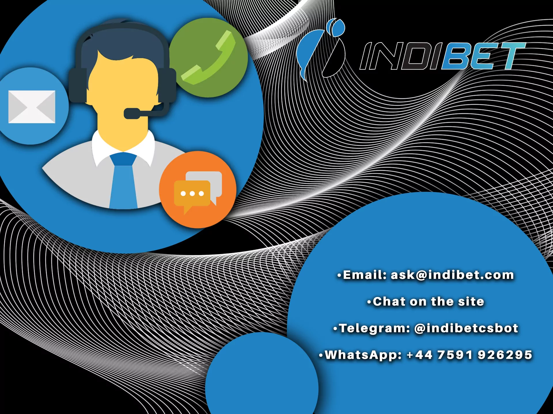 You can always choose email, the chat or a messenger to text the Indibet team.