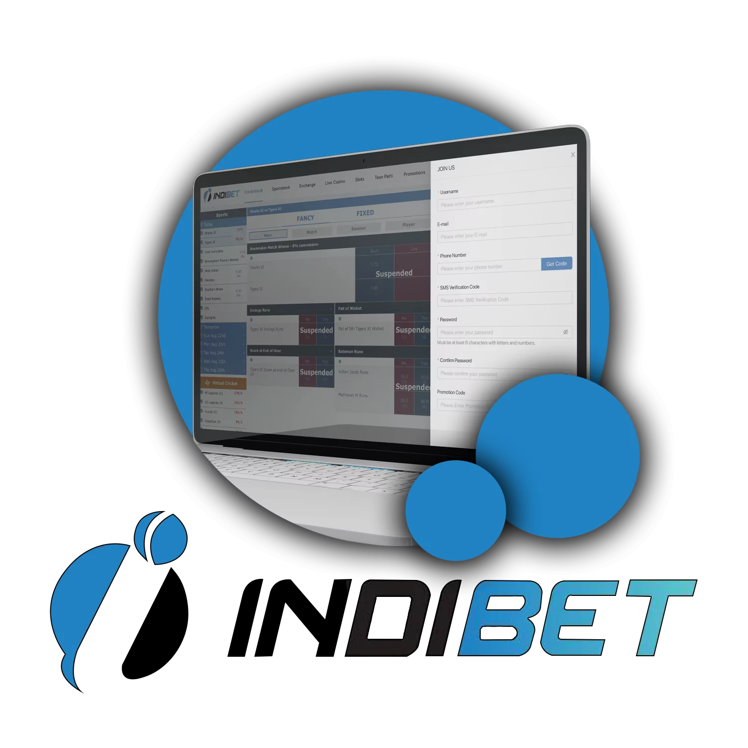 To start betting in Indibet you need to create your own account.