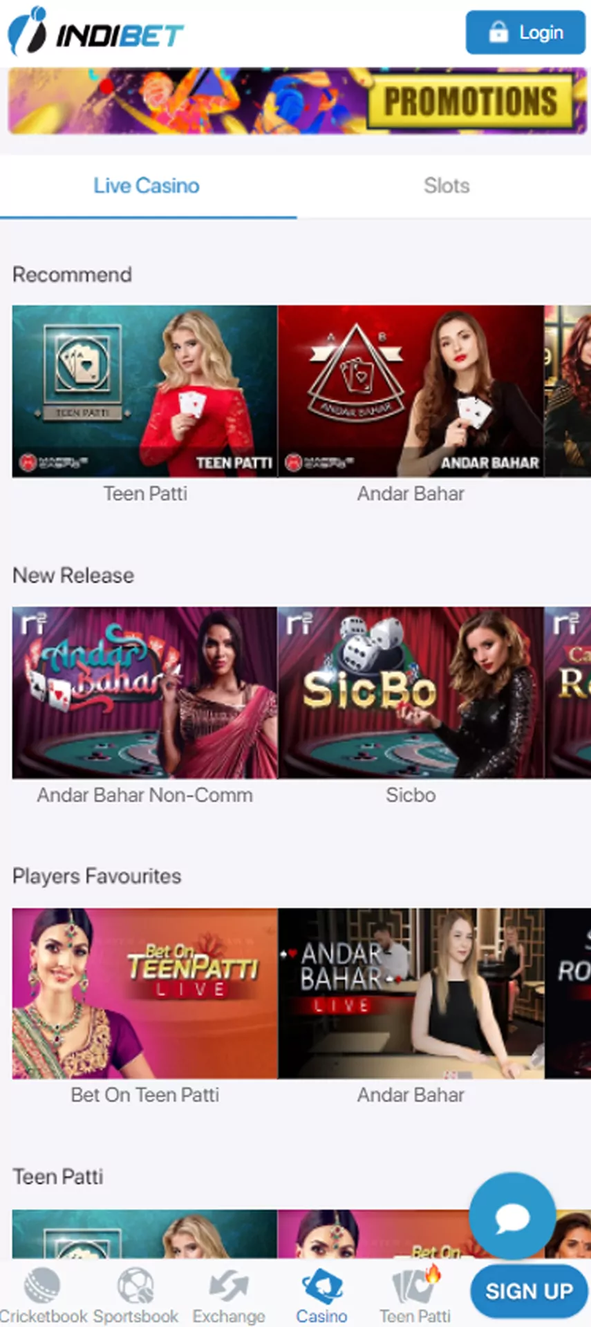 Indibet live casino app has all popular games in india run by professional dealers.
