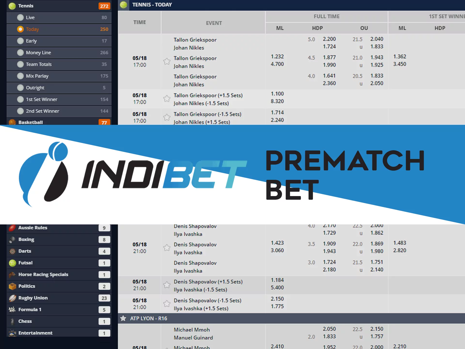 Place bets at Indibet before the match starts.