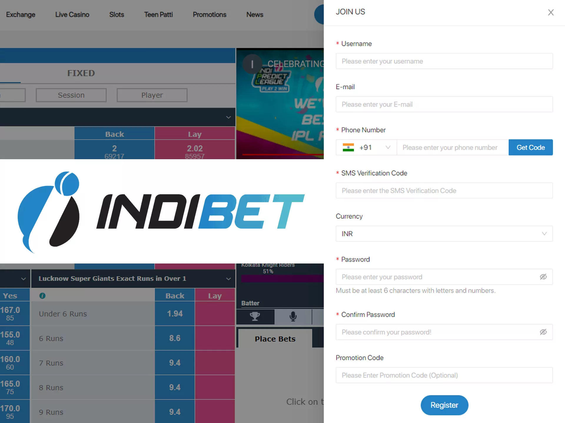 Use your email and password to log in to Indibet.