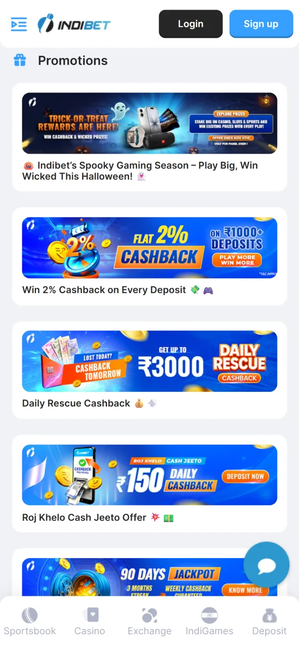 Select your bonus in the Indibet app.