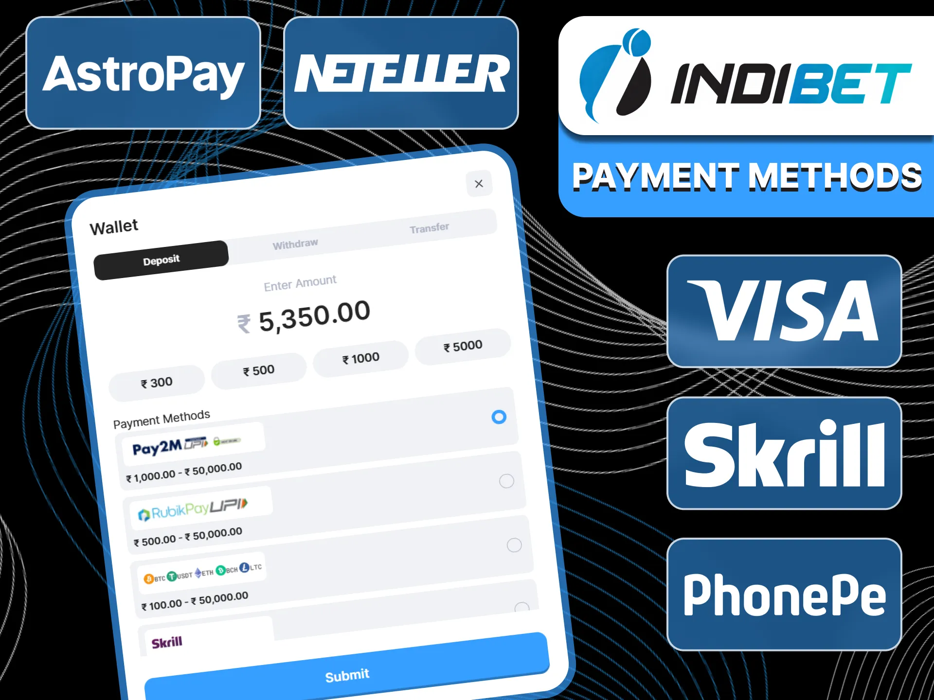 Choose your prefered Indibet payment method.