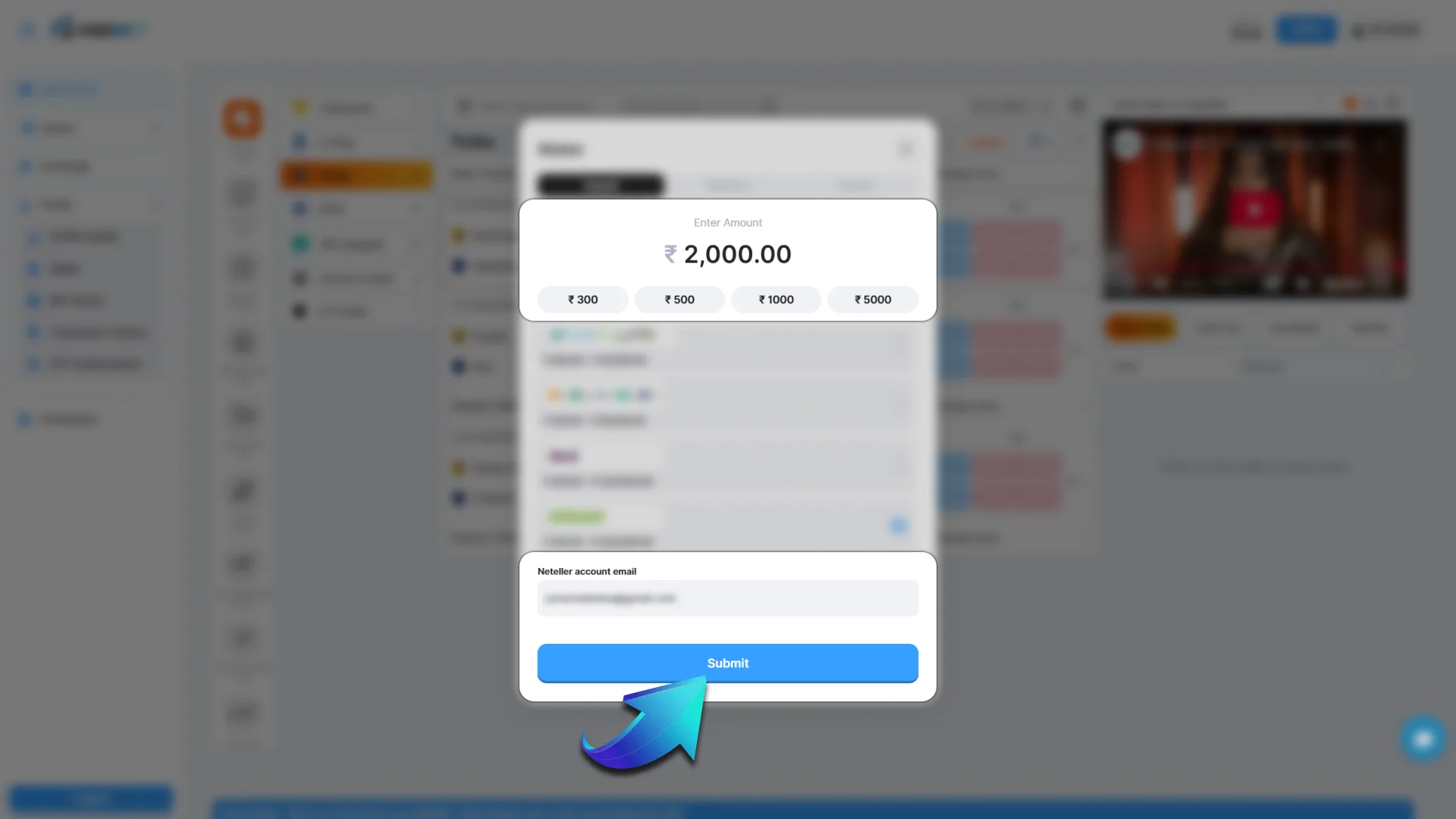 Fill in the information depanding on chosen Indibet deposit method.