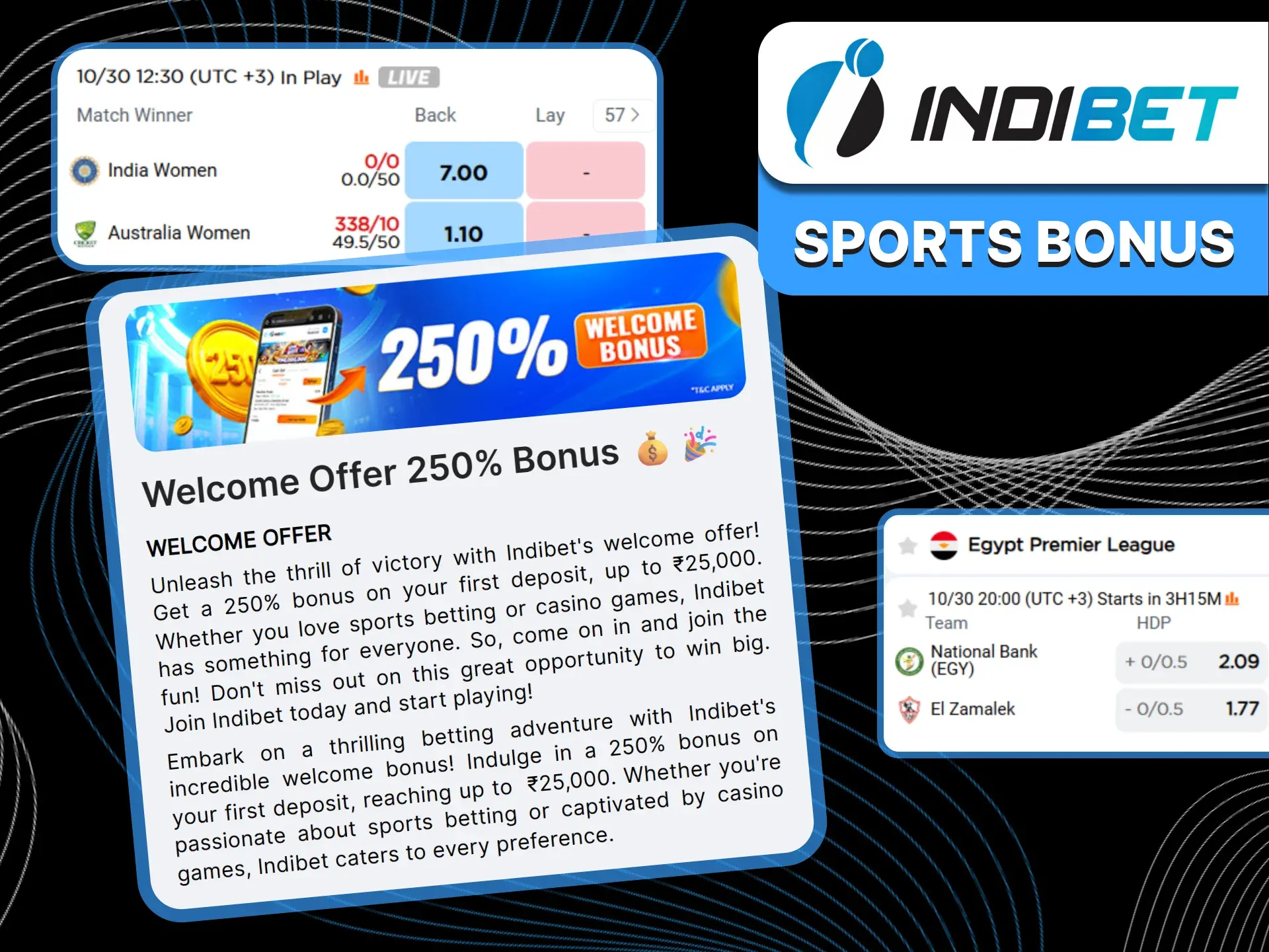 Get a bonus to your first deposit in Indibet.