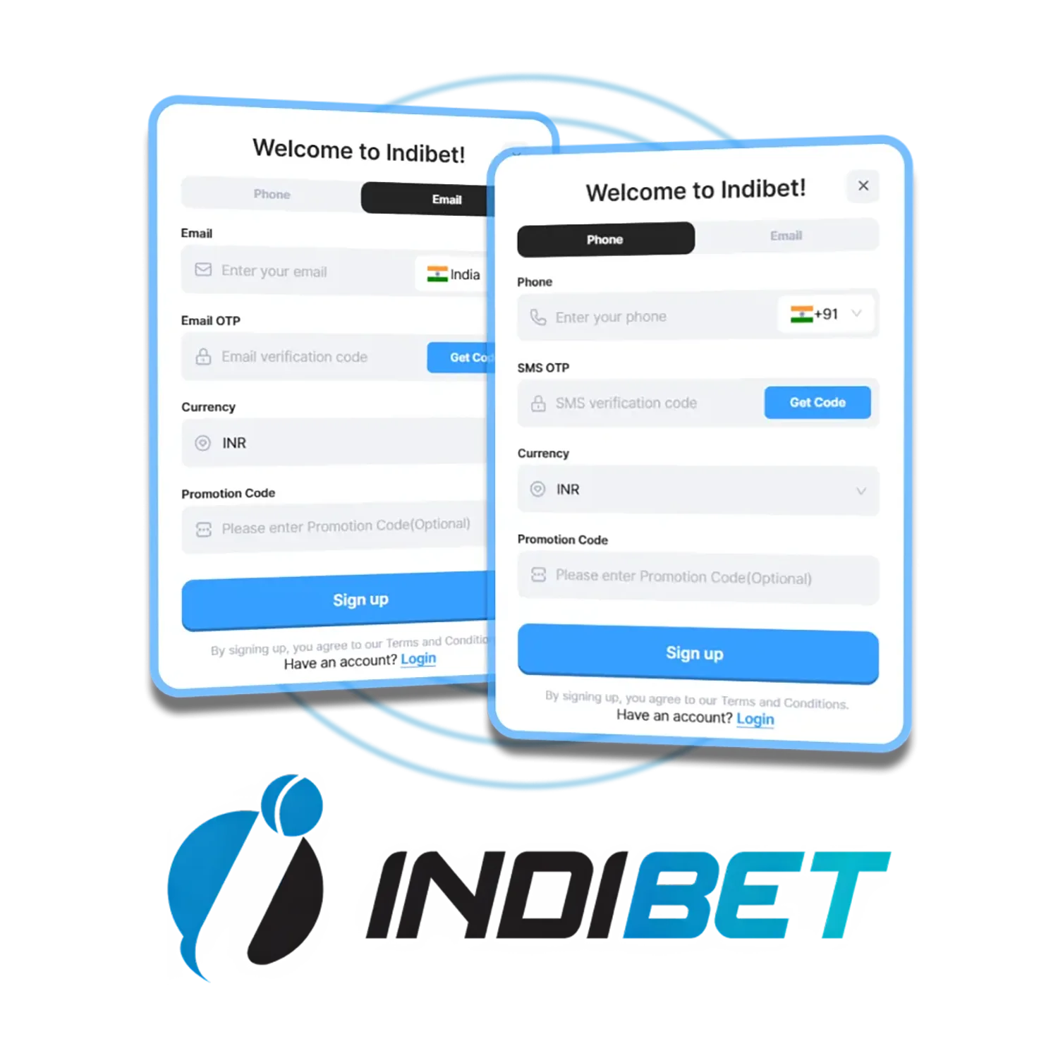 To start betting in Indibet you need to create your own account.